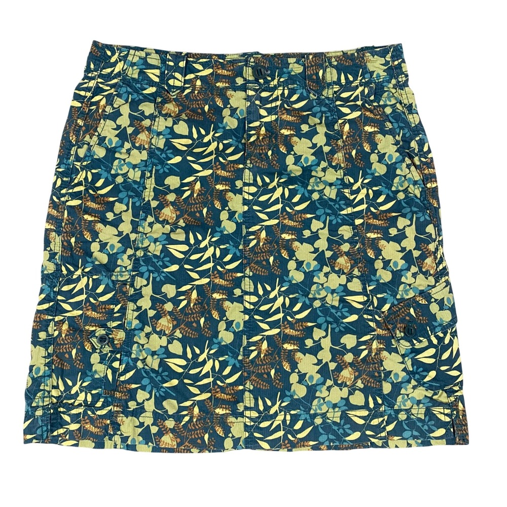Eddie Bauer Botanical Leaf Print Cargo Utility Mini Skirt Womens 8‎ Teal Green